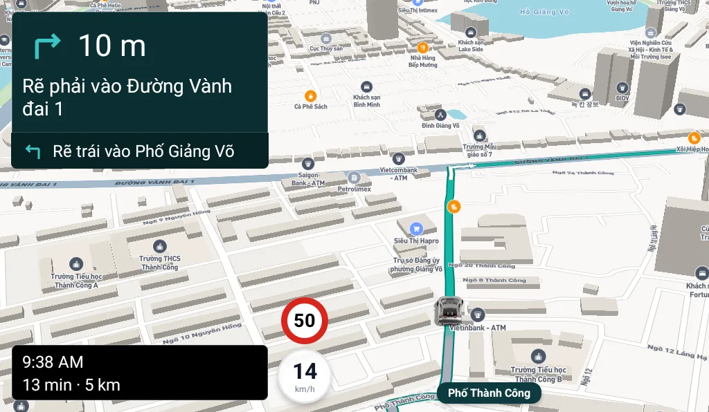GoMate trên Android Auto đang dẫn đường